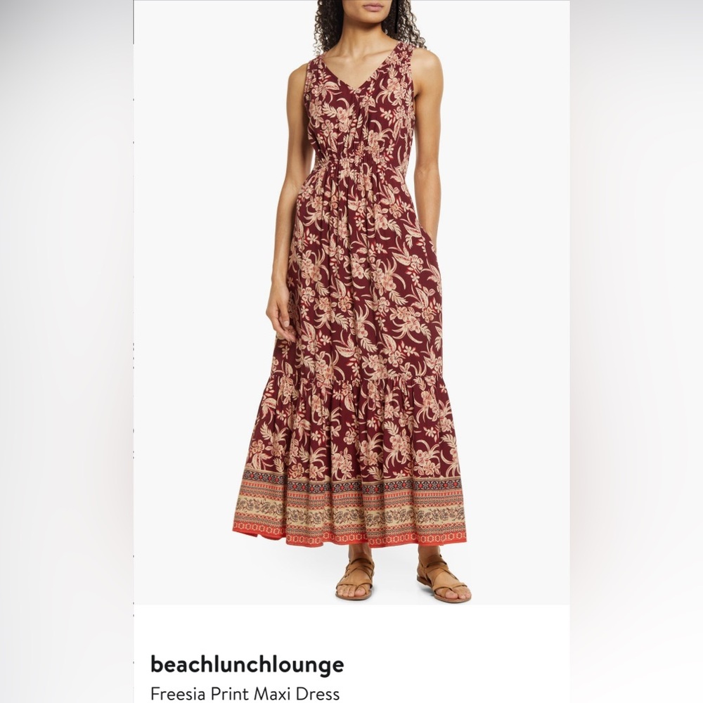 Beachlunchlounge Burgundy Floral Maxi Dress